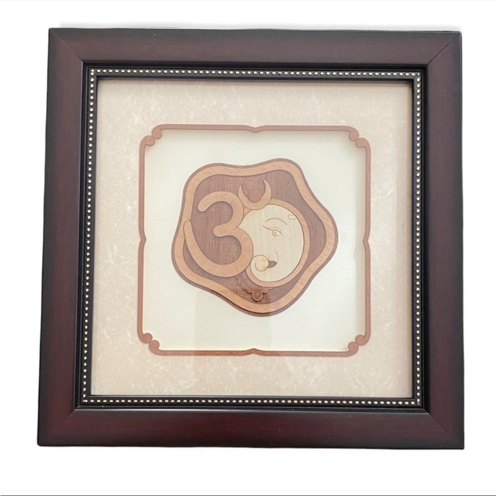 Framed Wood Ganesh Head Indian Art Picture New in Box